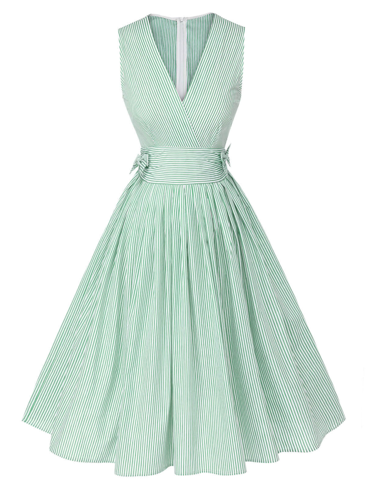 Mint Green Striped V-Neck Dress