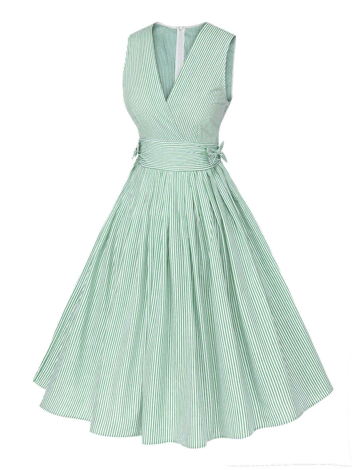 Mint Green Striped V-Neck Dress