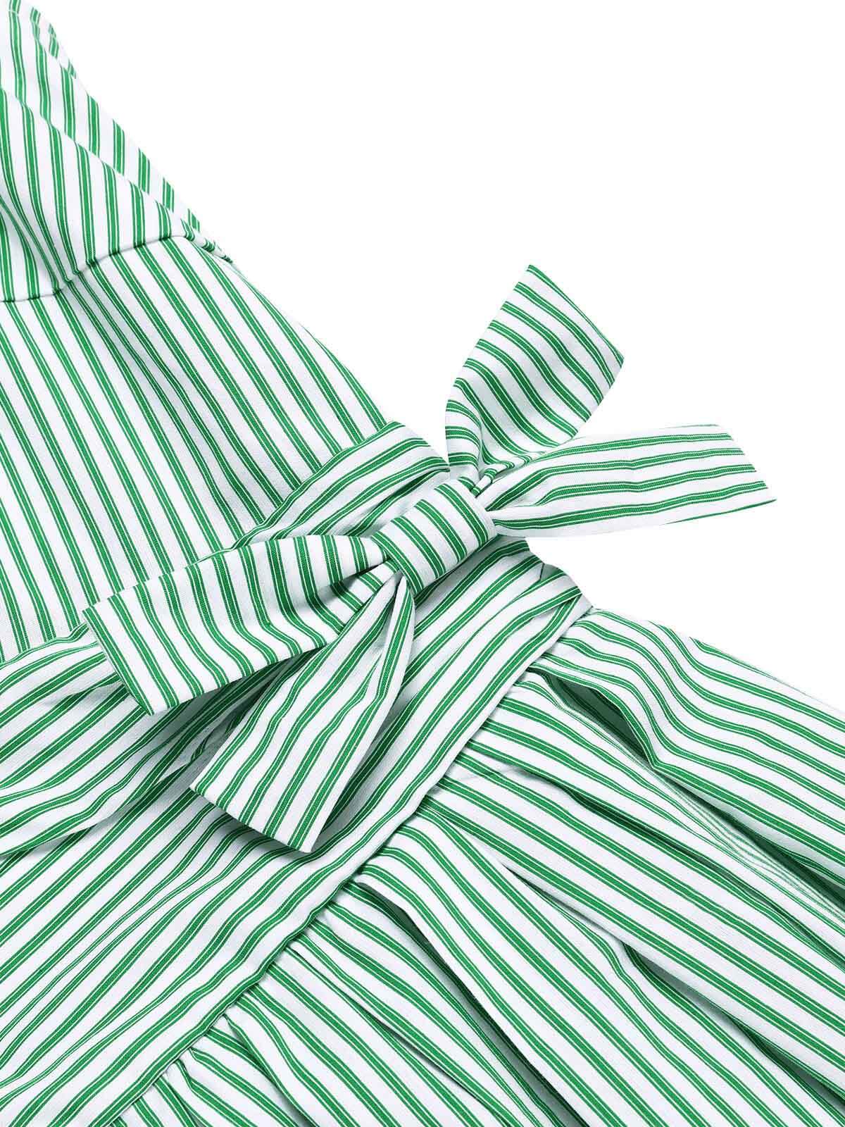 Mint Green Striped V-Neck Dress