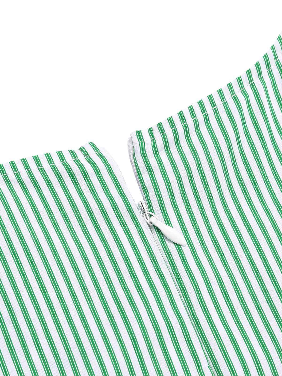 Mint Green Striped V-Neck Dress