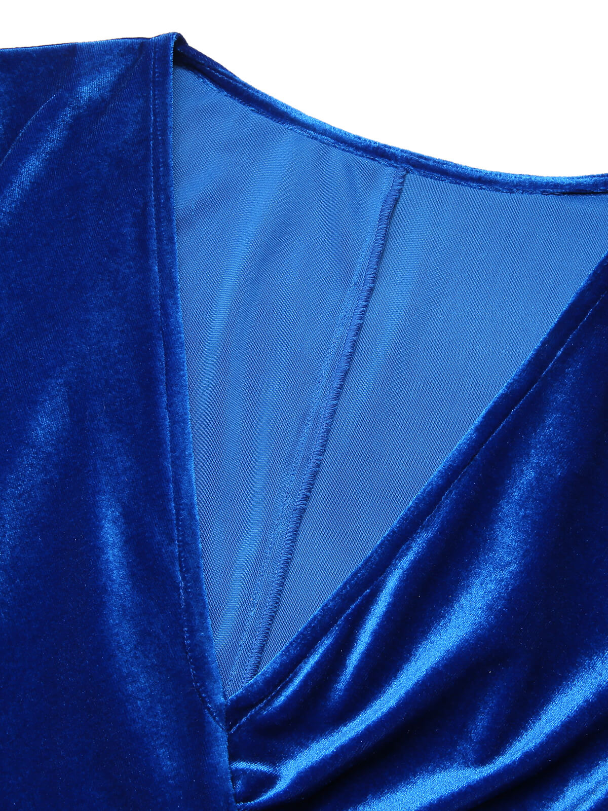 Dark Blue  V-Neck Pleated Velvet Dress