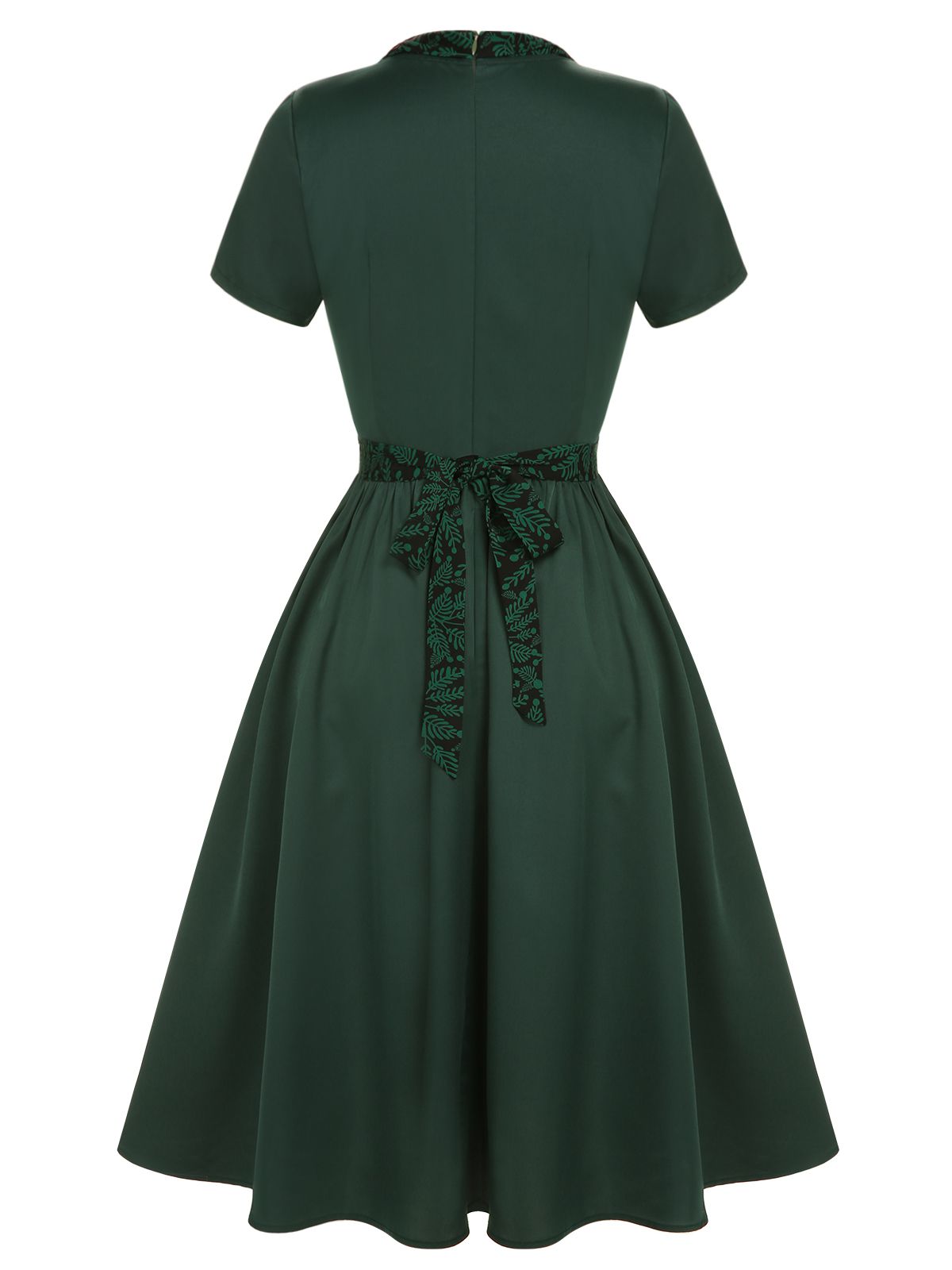 Green Solid Bow Square Collar Dress