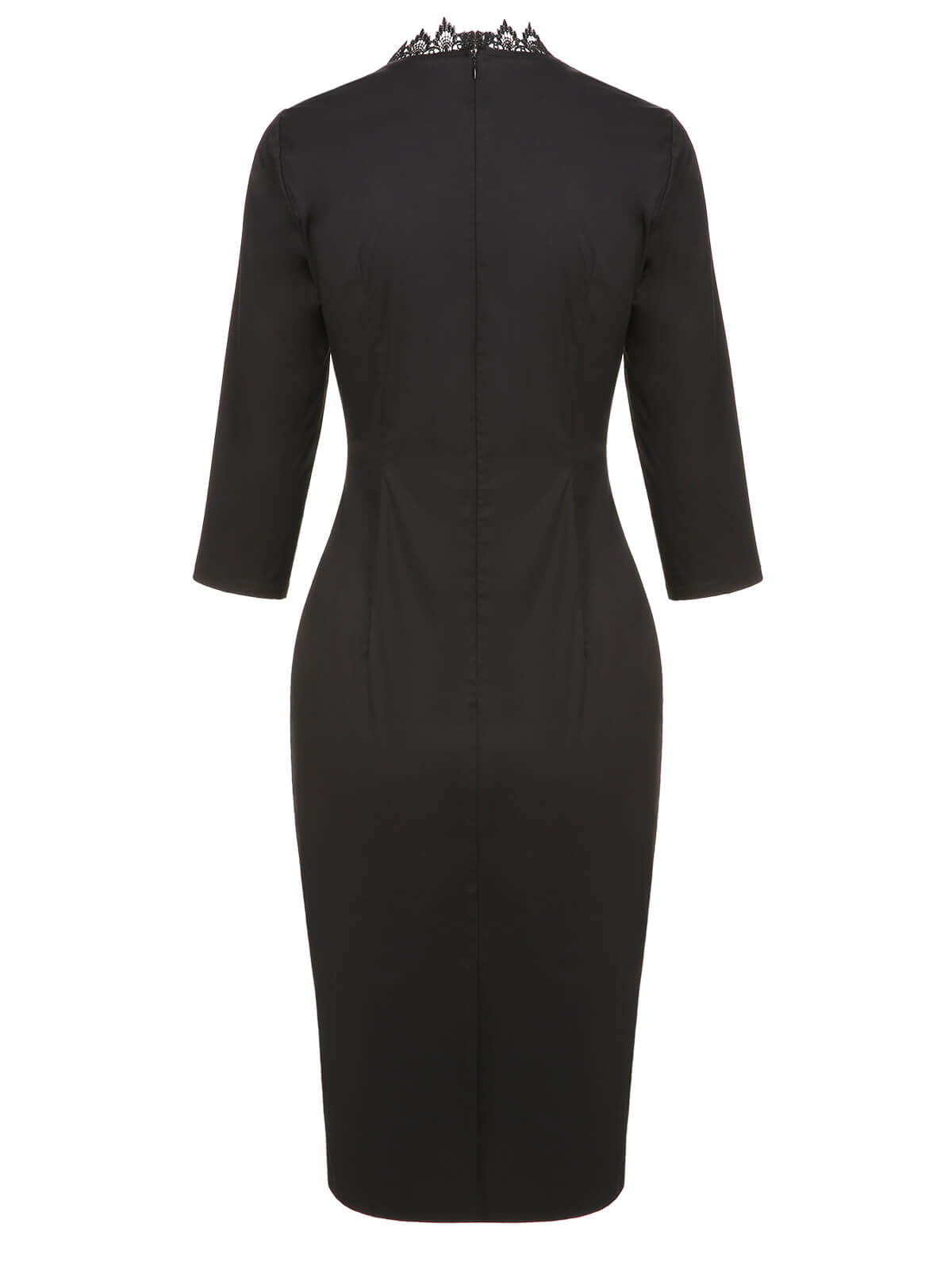 Black  Lace Trim Neckline Pencil Dress