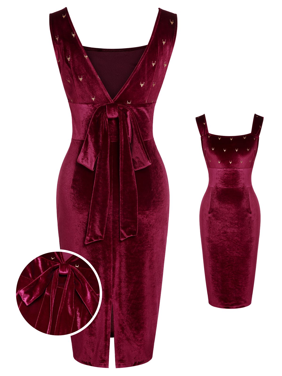 Wine Red  Velvet Elk Bow Dress