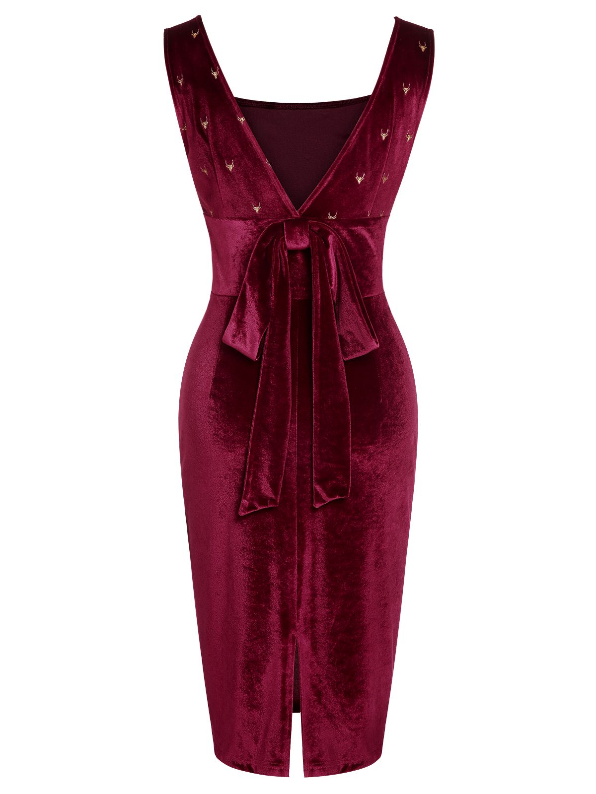 Wine Red  Velvet Elk Bow Dress