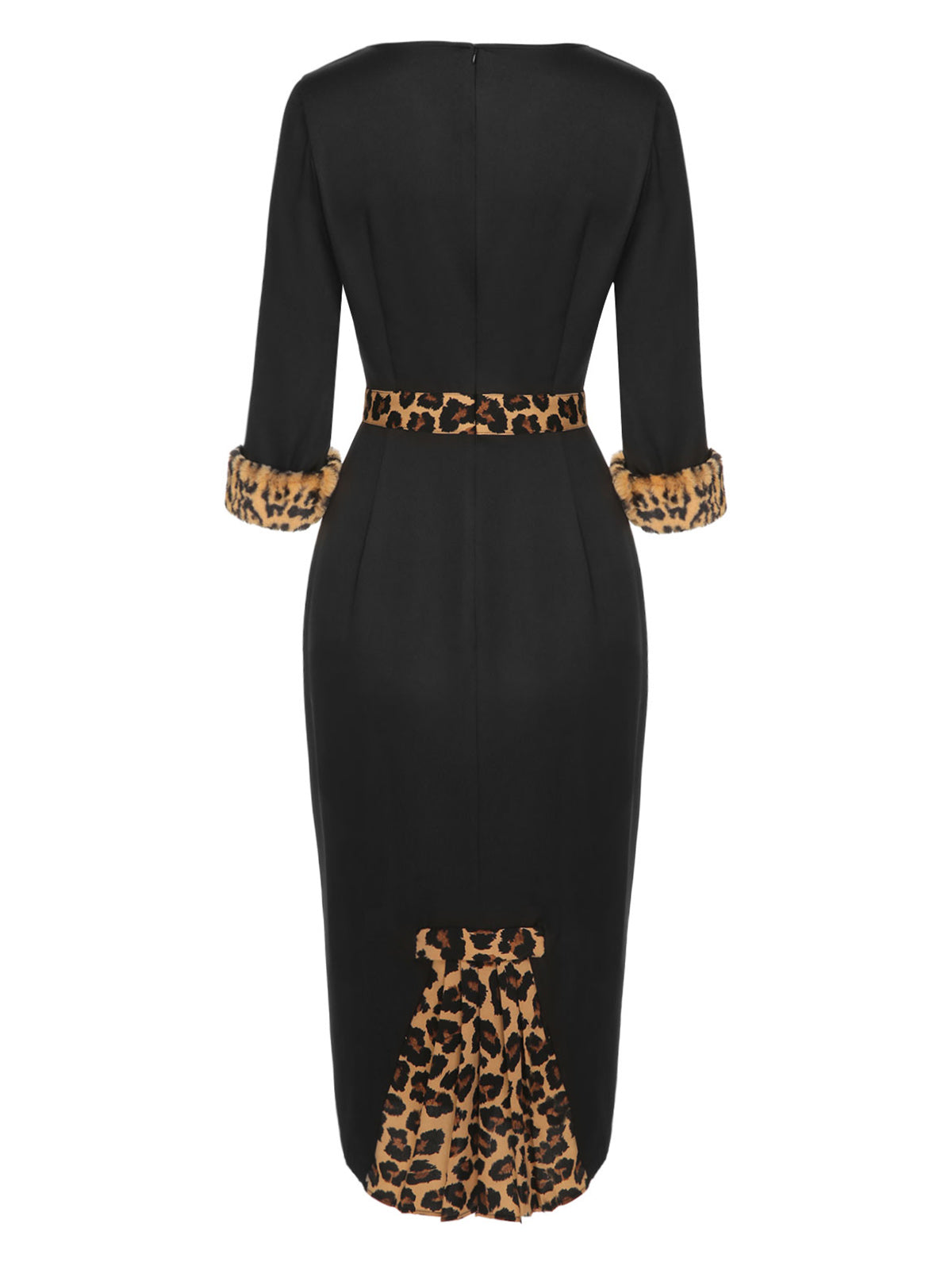 Black  Raw Hem Leopard Asymmetric Wrap Dress