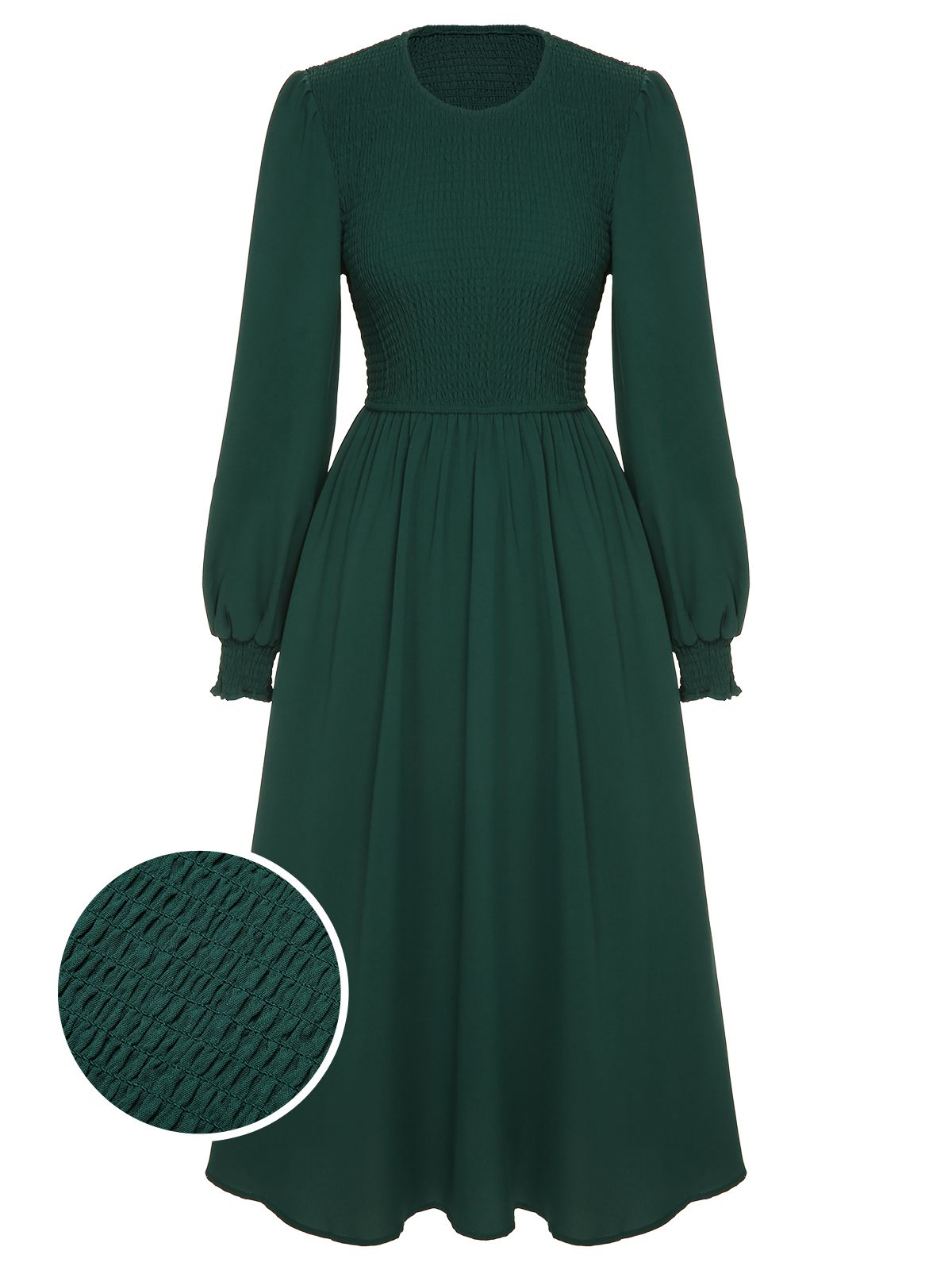 Green Top Elastic Regular Sleeve Dress