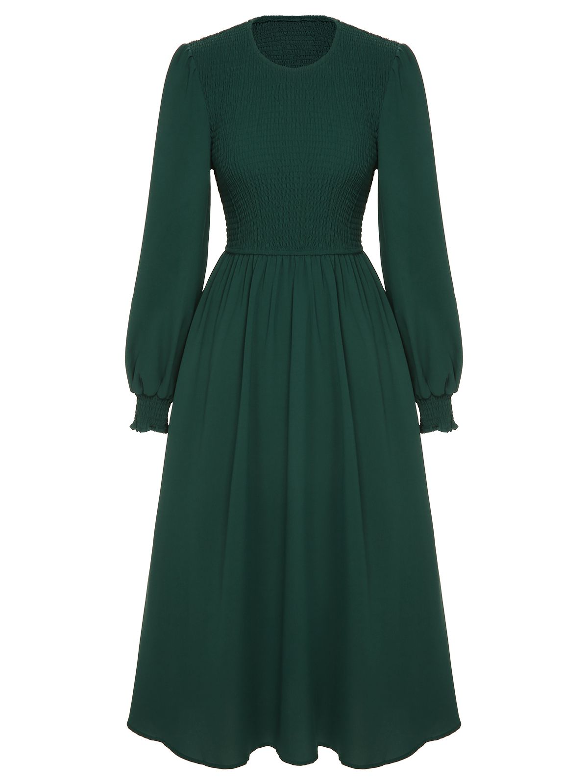 Green Top Elastic Regular Sleeve Dress