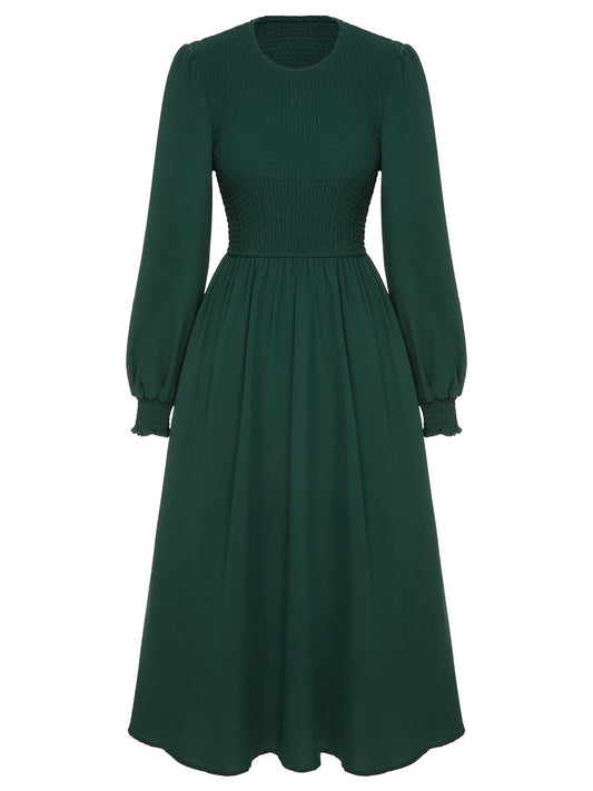 Green Top Elastic Regular Sleeve Dress