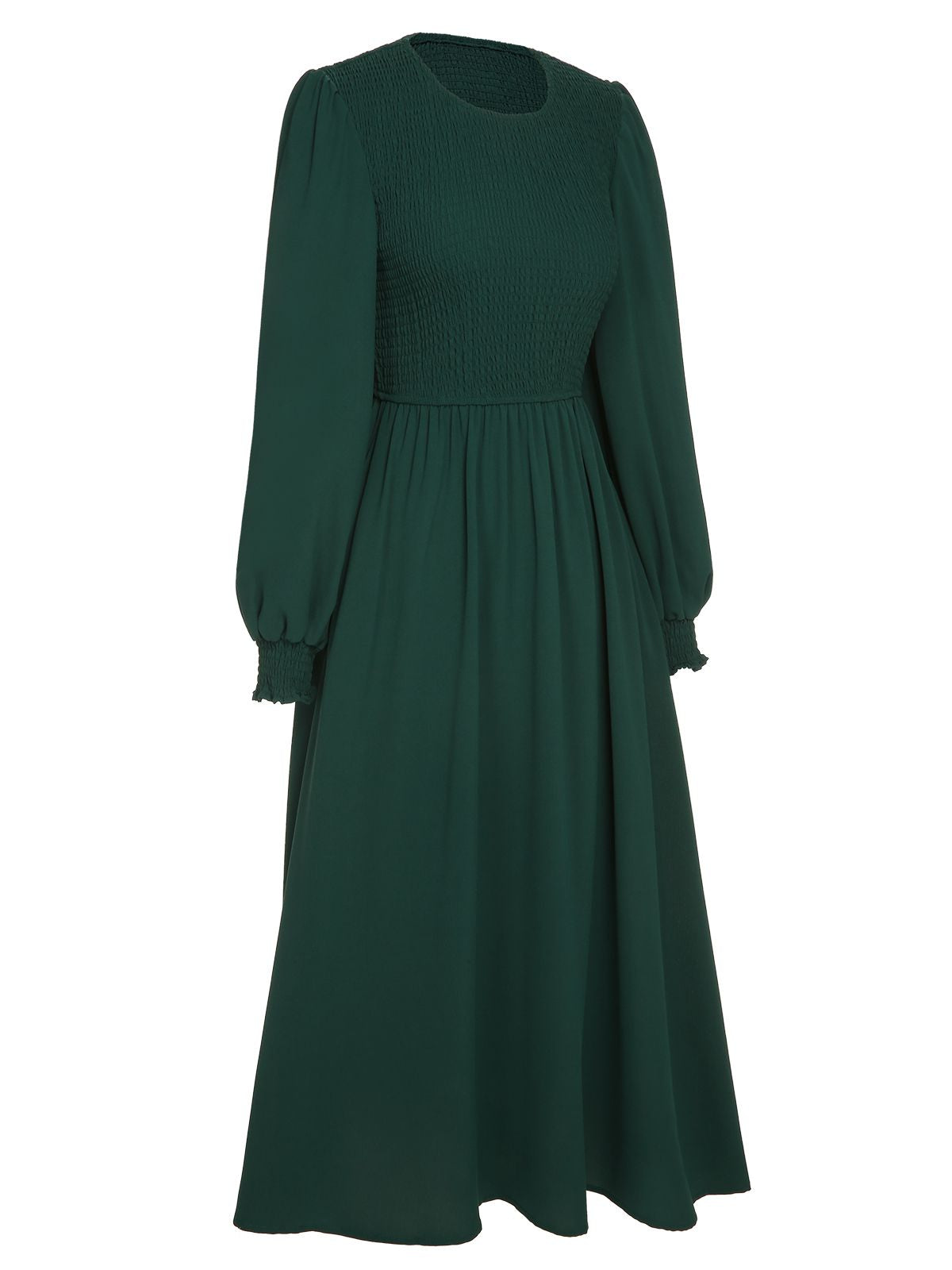 Green Top Elastic Regular Sleeve Dress