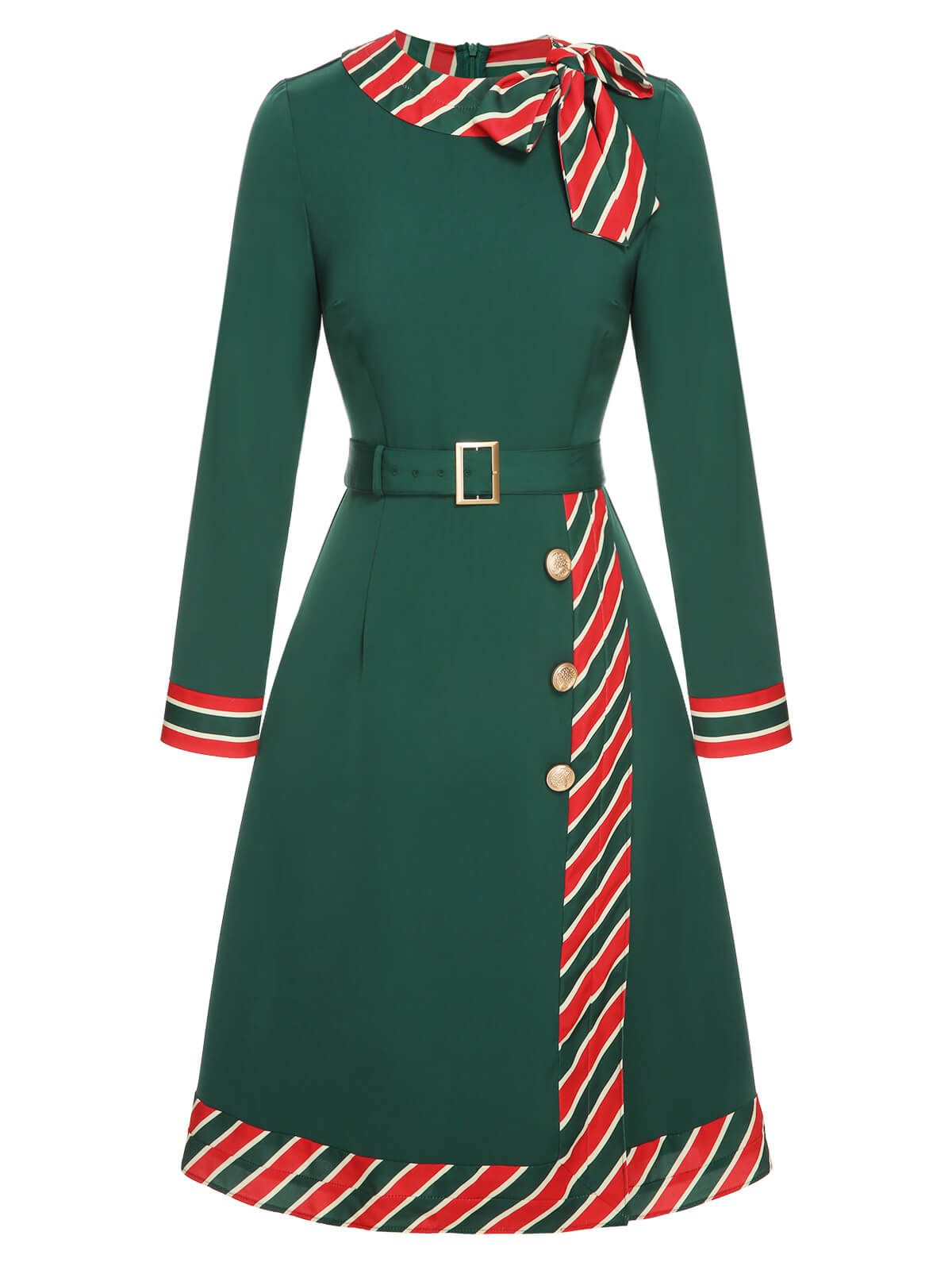 Green Stripe Patchwork Dress With Belt