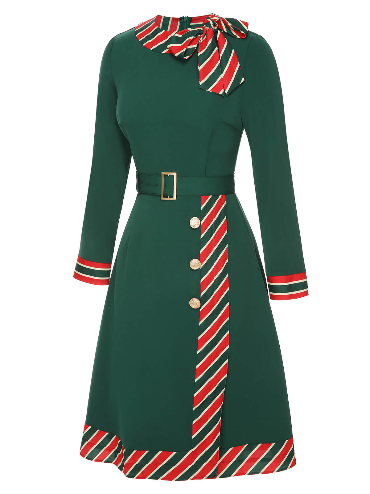 Green Stripe Patchwork Dress With Belt