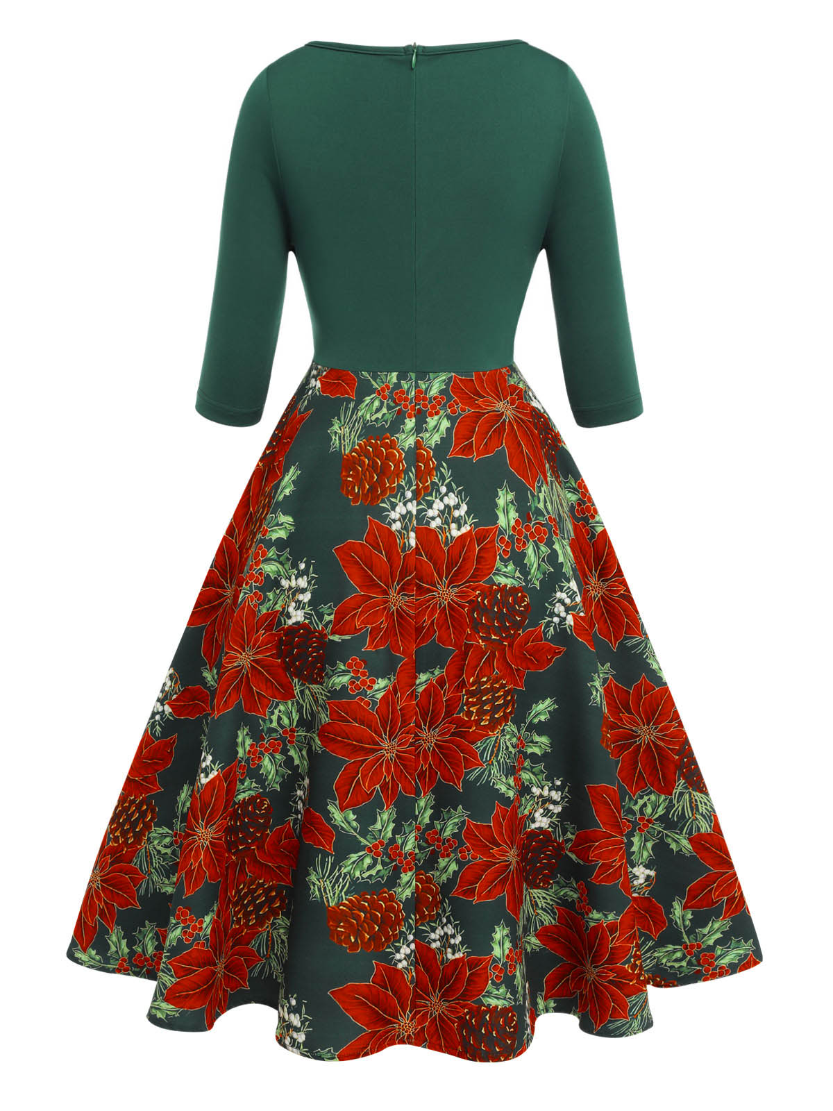 Green V-Neck Floral Patchwork Dress