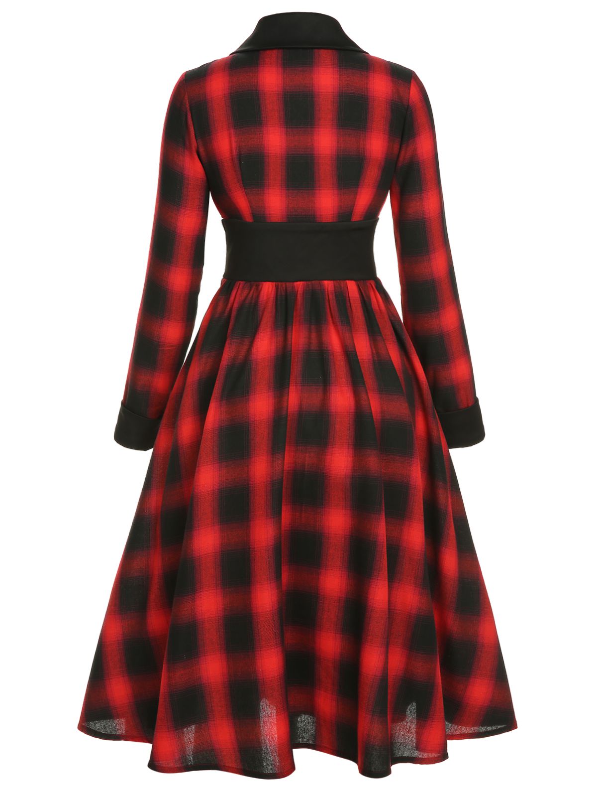 Black&Red Gingham Plaid Button Lapel Dress