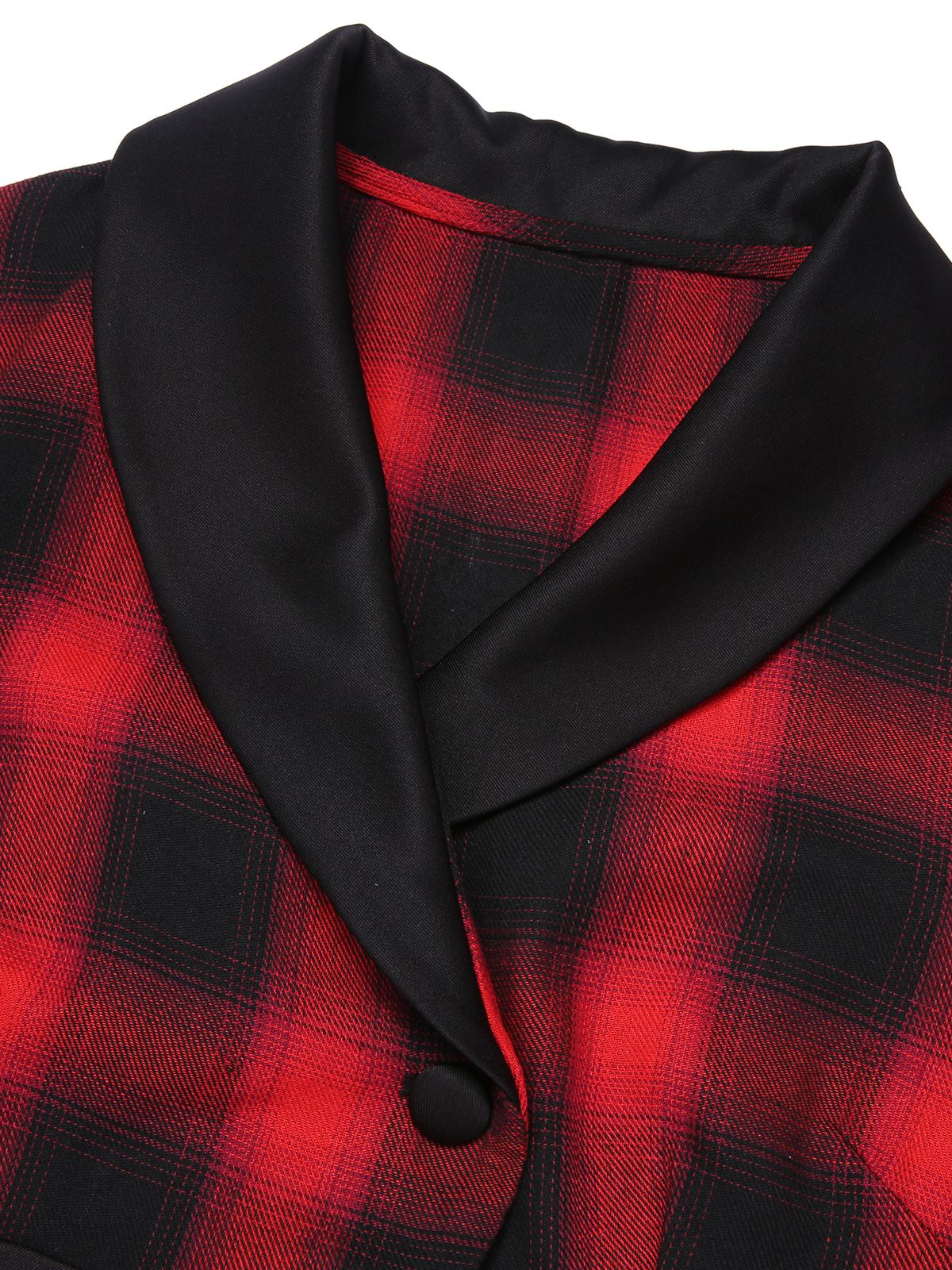 Black&Red Gingham Plaid Button Lapel Dress