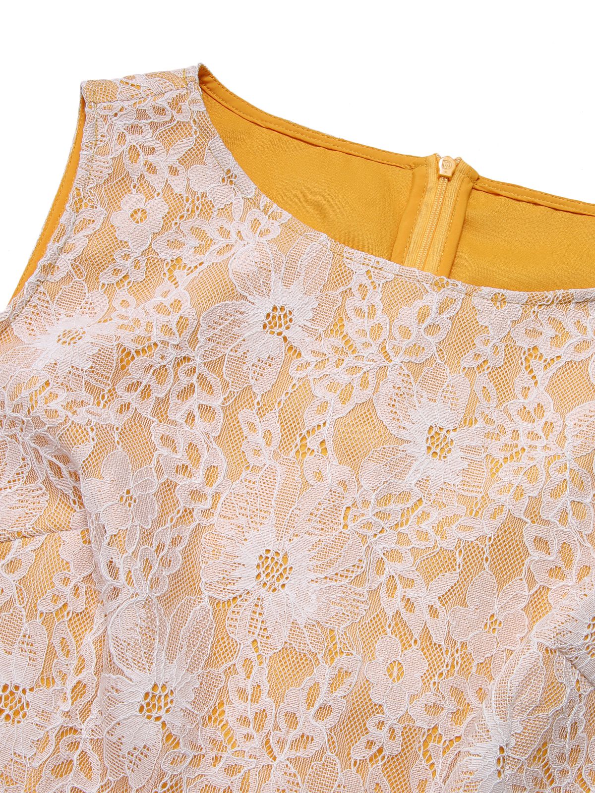 Yellow  Solid Lace Patchwork Belt Dress