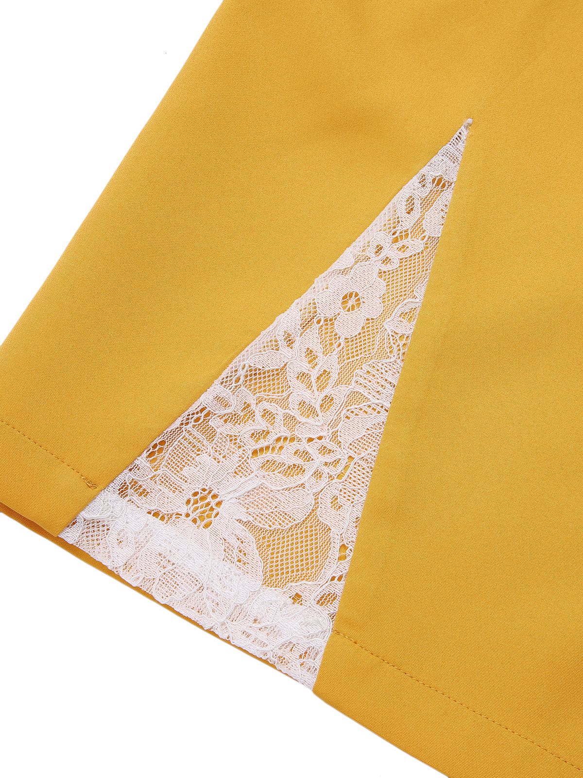 Yellow  Solid Lace Patchwork Belt Dress