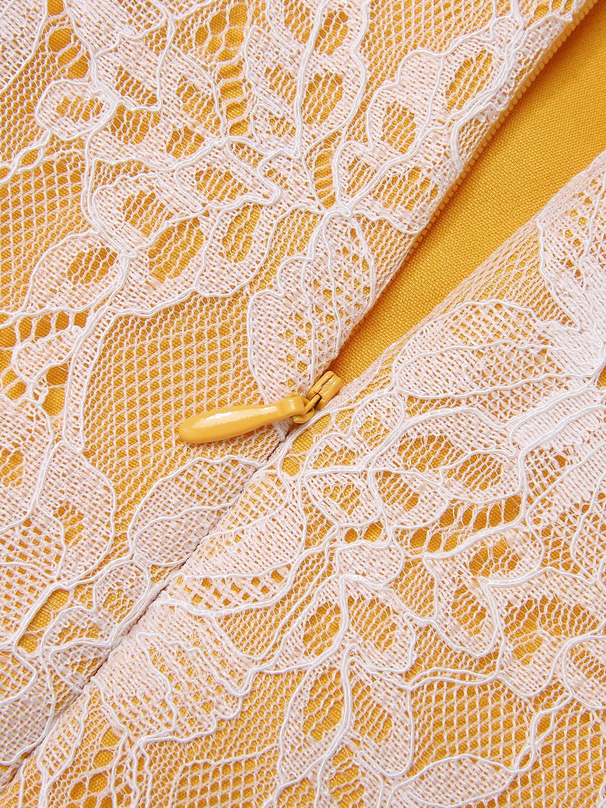 Yellow  Solid Lace Patchwork Belt Dress