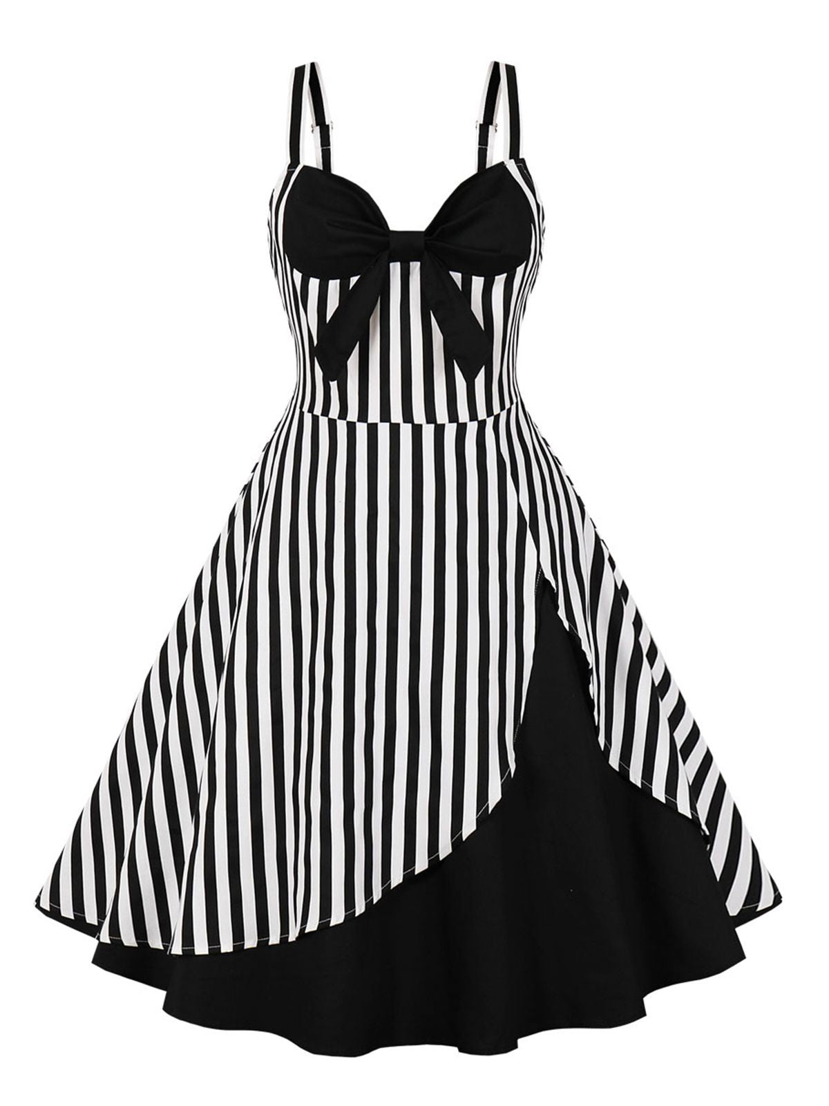 Stripes Contrast Patchwork Strap Dress