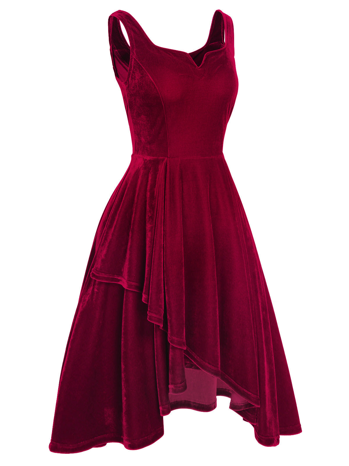 Red Sweetheart Collar Velvet Strap Dress