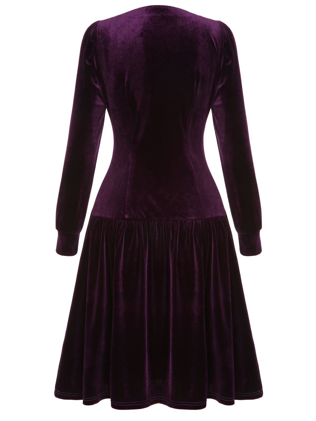 Purple Solid Velvet Buttons Dress