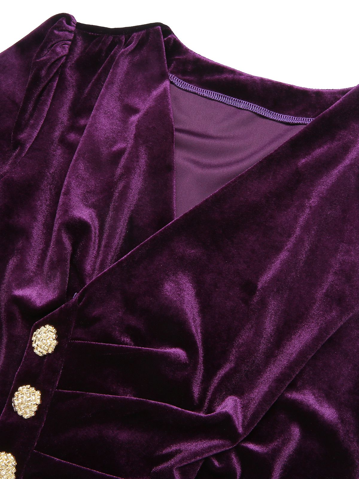 Purple Solid Velvet Buttons Dress