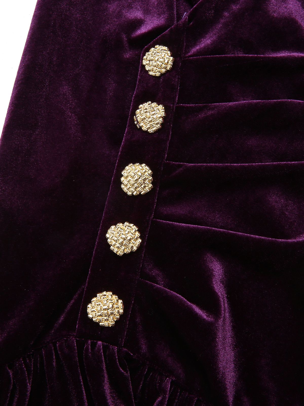 Purple Solid Velvet Buttons Dress