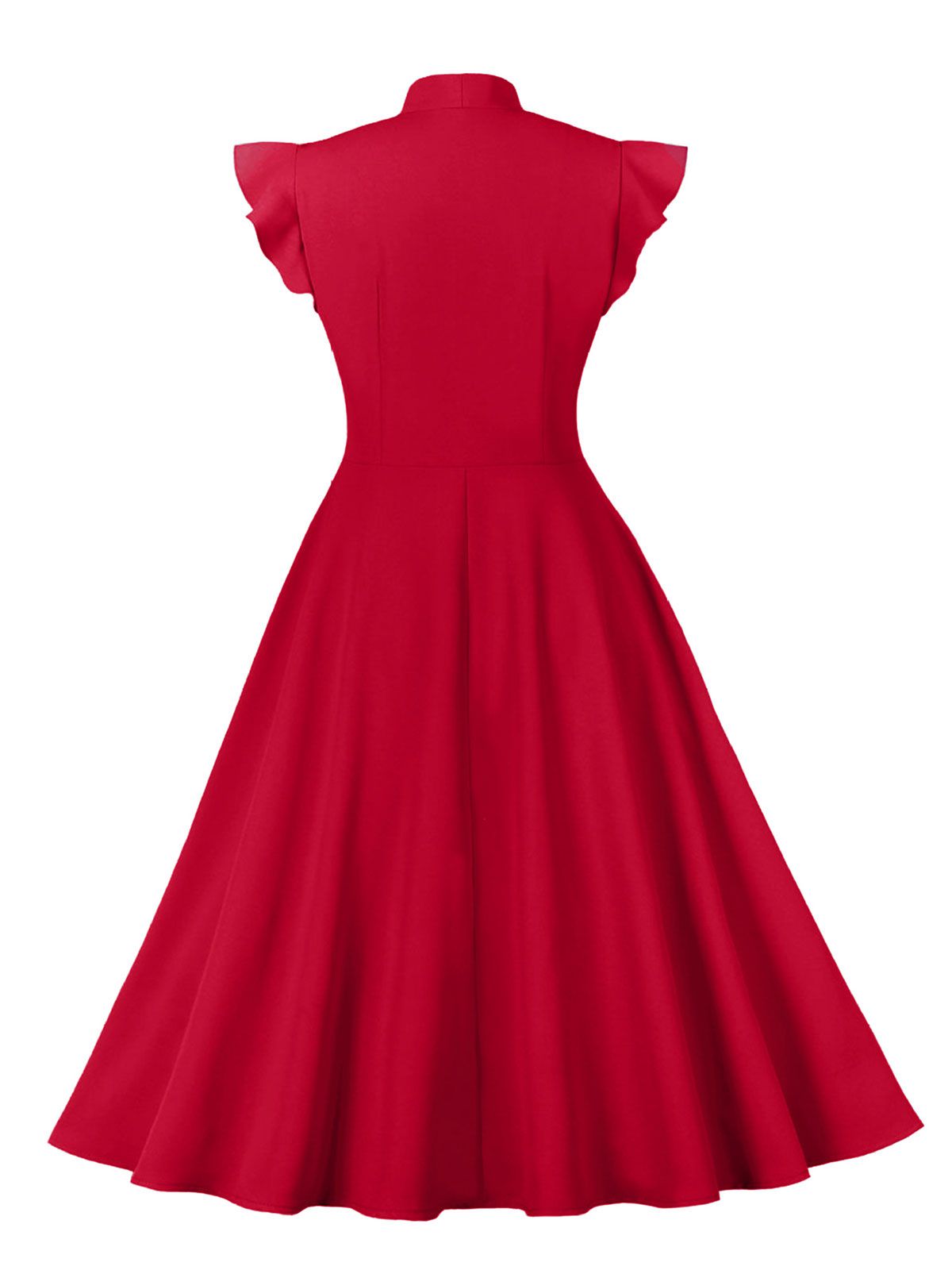 Solid Ruffle Sleeve Bow Neck Dress