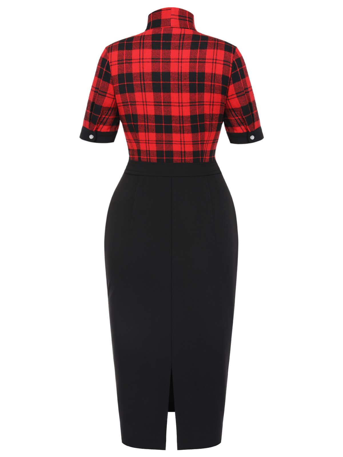 Red & Black  Plaid Bow Collar Pencil Dress