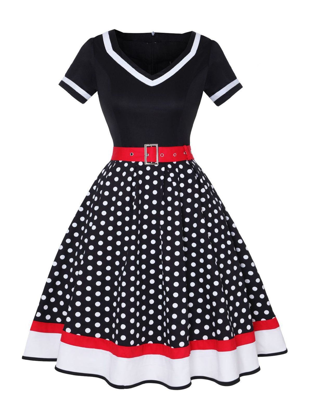 Multicolor Polka Dots Patchwork Belted Dress