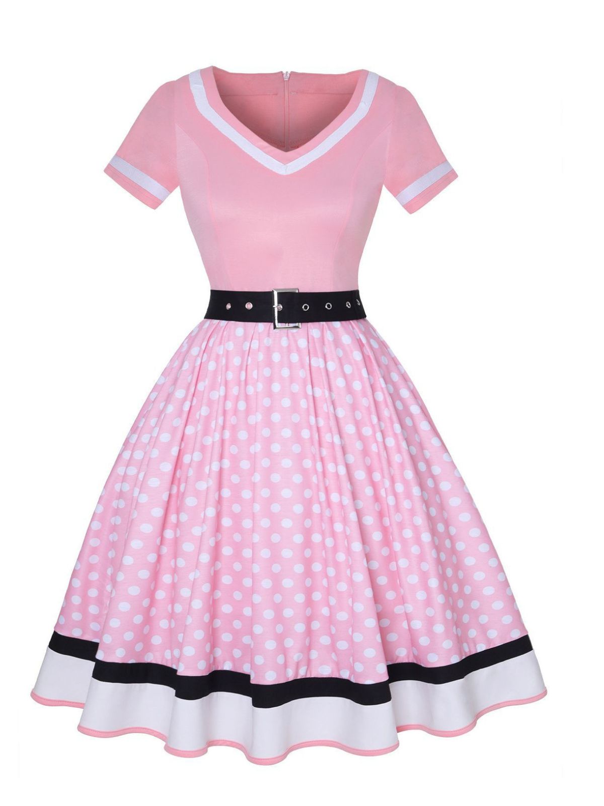 Multicolor Polka Dots Patchwork Belted Dress