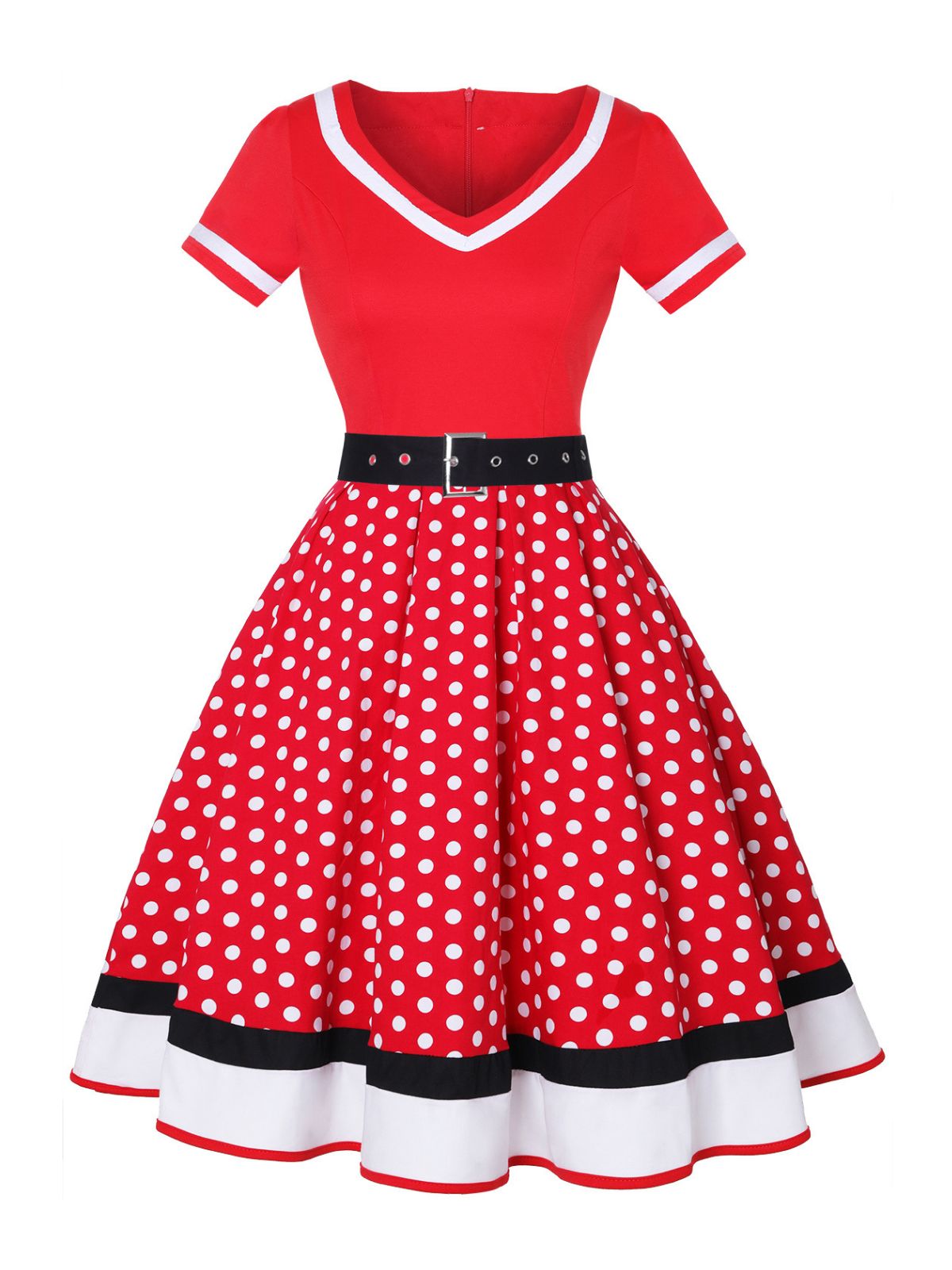 Multicolor Polka Dots Patchwork Belted Dress