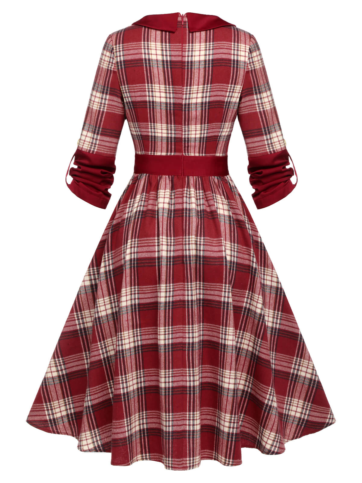 Red Roll Up Scottish Plaid Dress