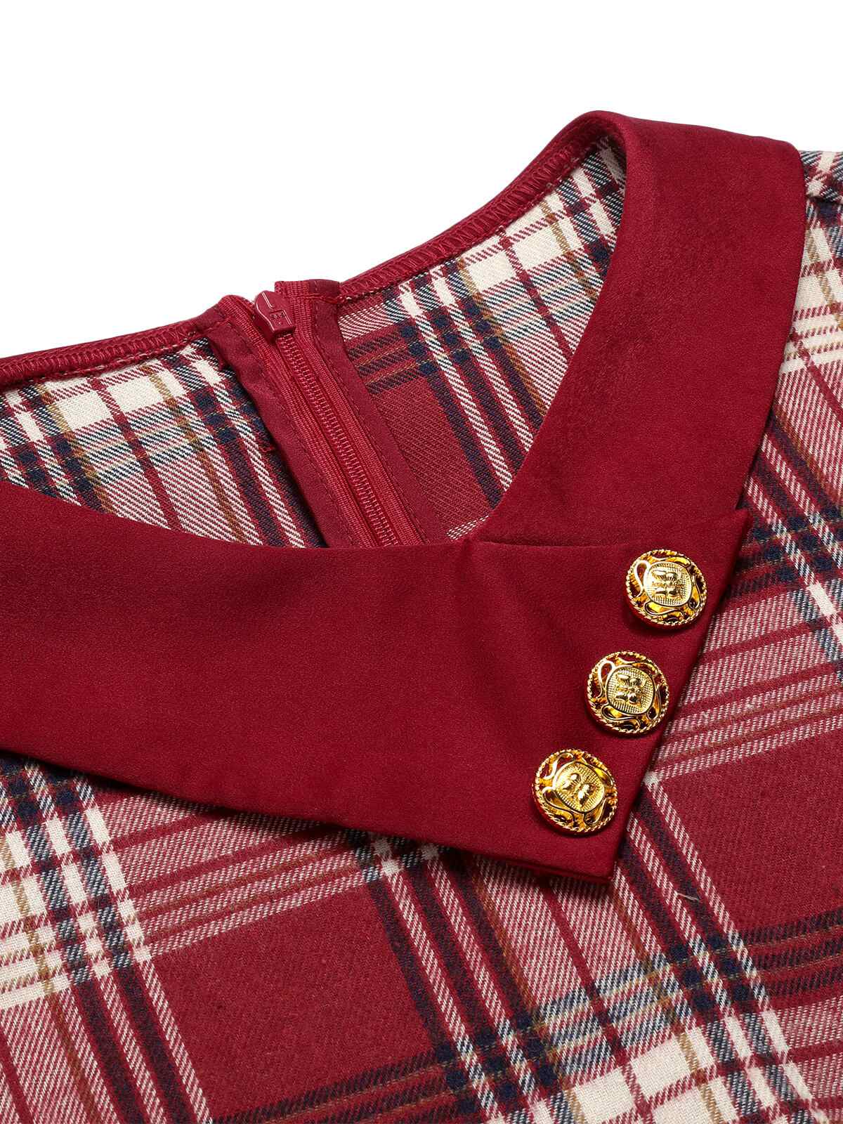 Red Roll Up Scottish Plaid Dress