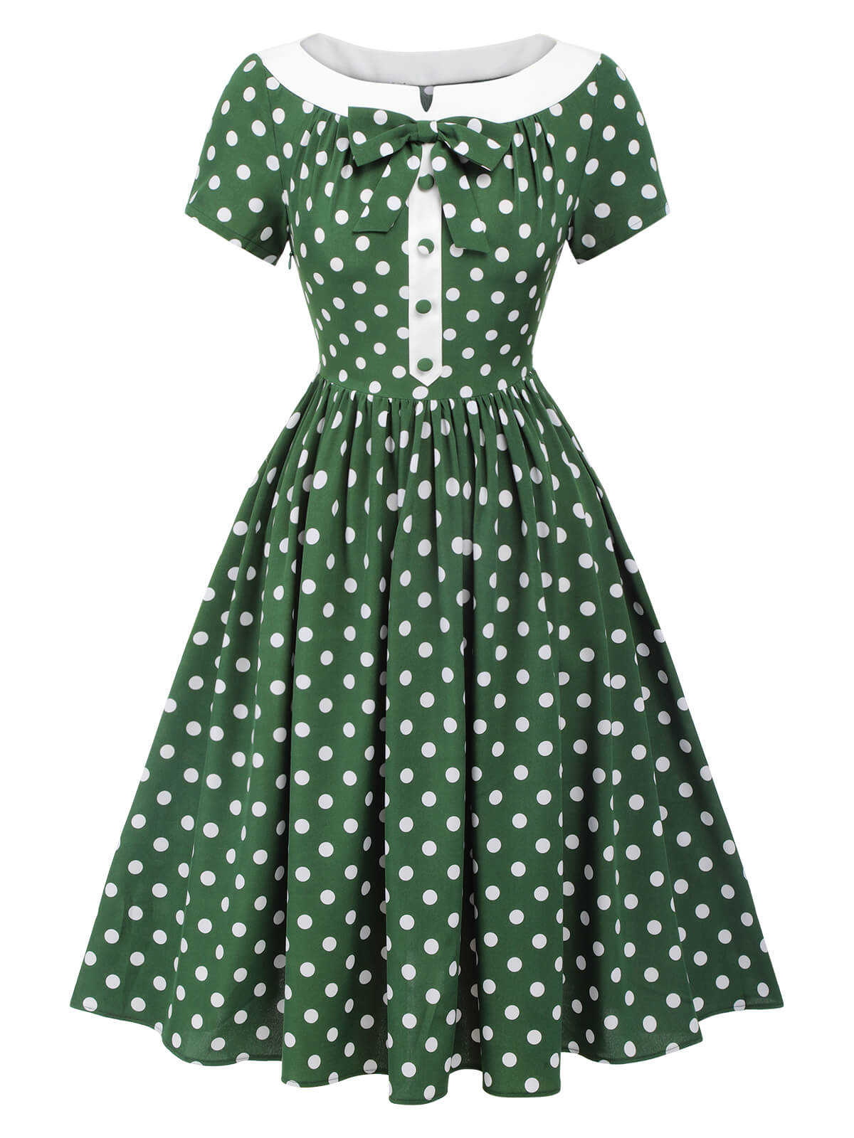 Green Polka Dot Bowknot Patchwork Dress