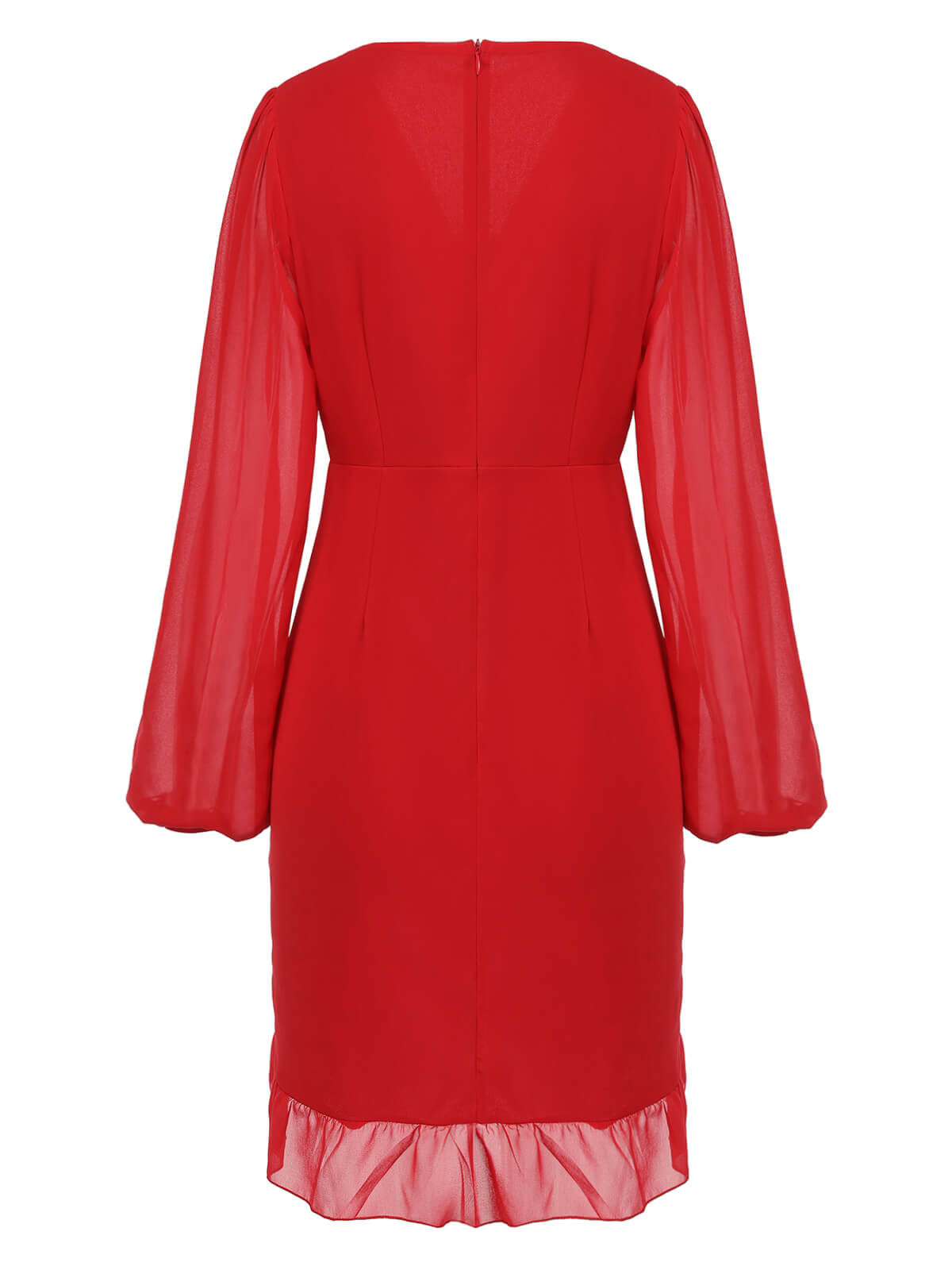 Red  Solid Chiffon Surplice V-Neck Dress