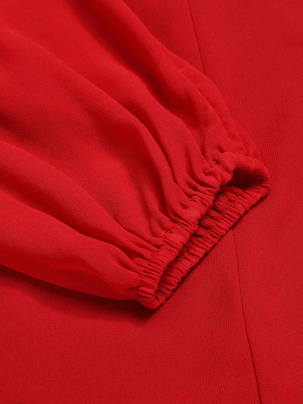 Red  Solid Chiffon Surplice V-Neck Dress