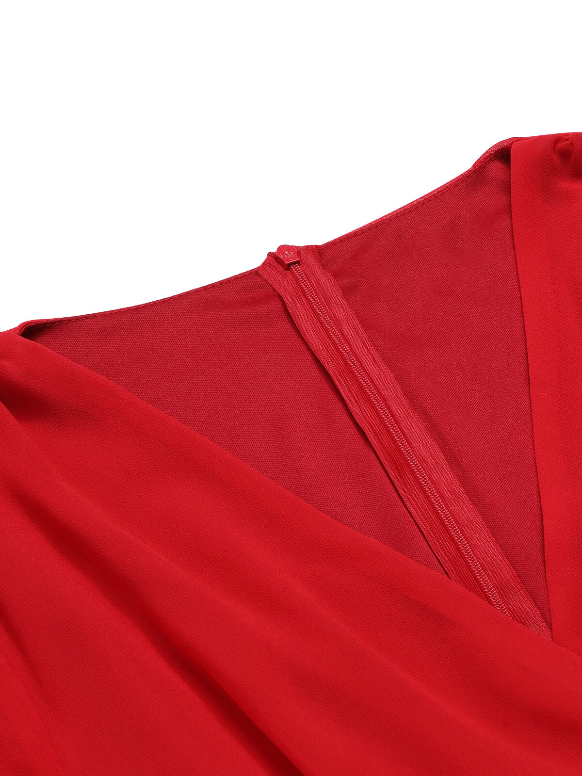 Red  Solid Chiffon Surplice V-Neck Dress