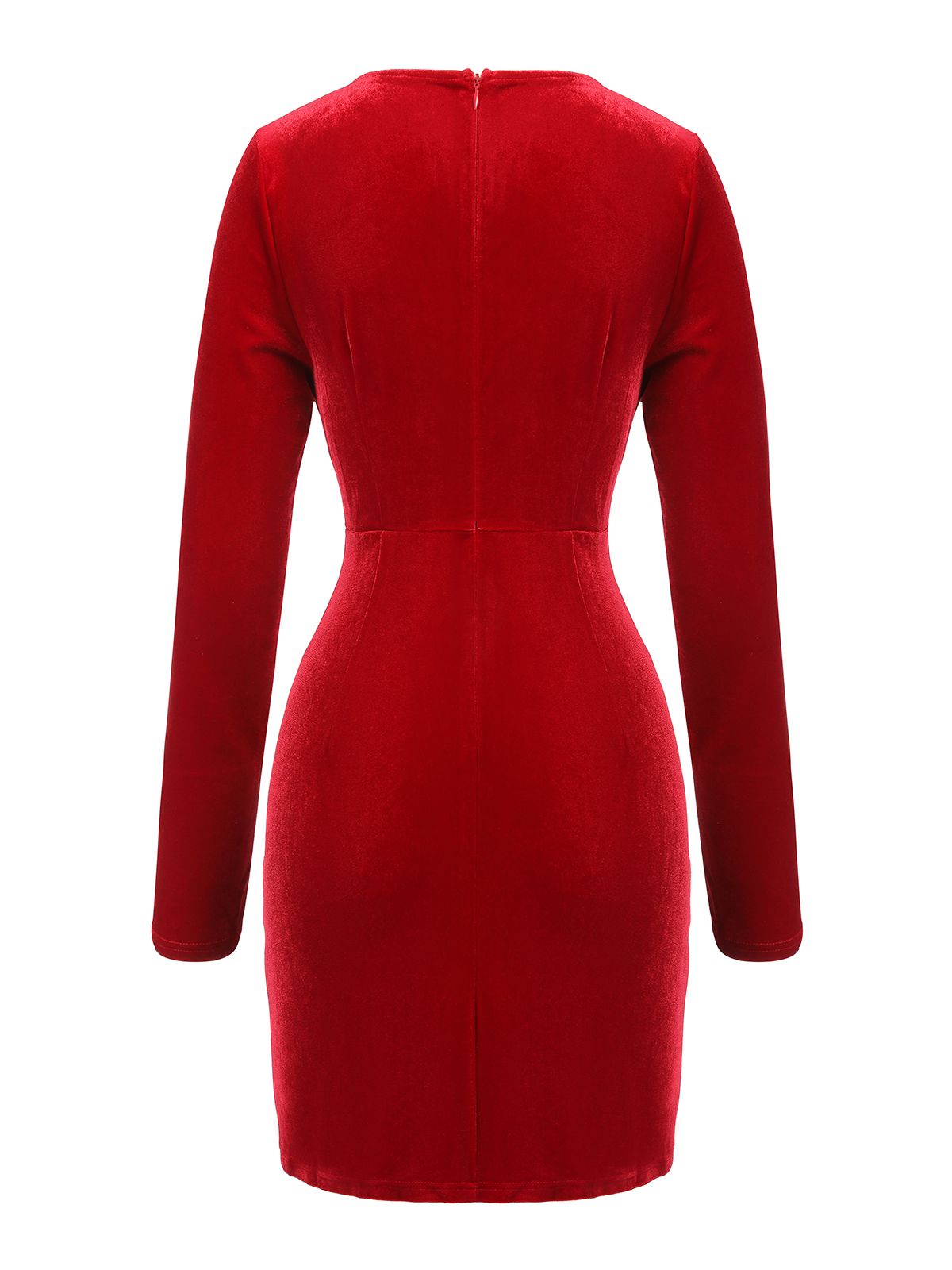 Red  V-Neck Velvet Pleated Wrap Dress