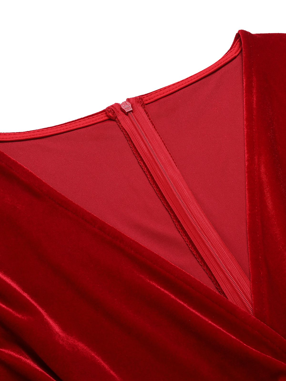 Red  V-Neck Velvet Pleated Wrap Dress