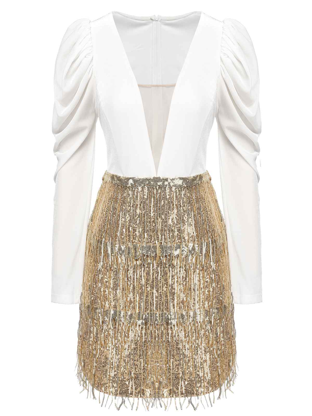 V-Neck Tassel Sequined Wrap Dress