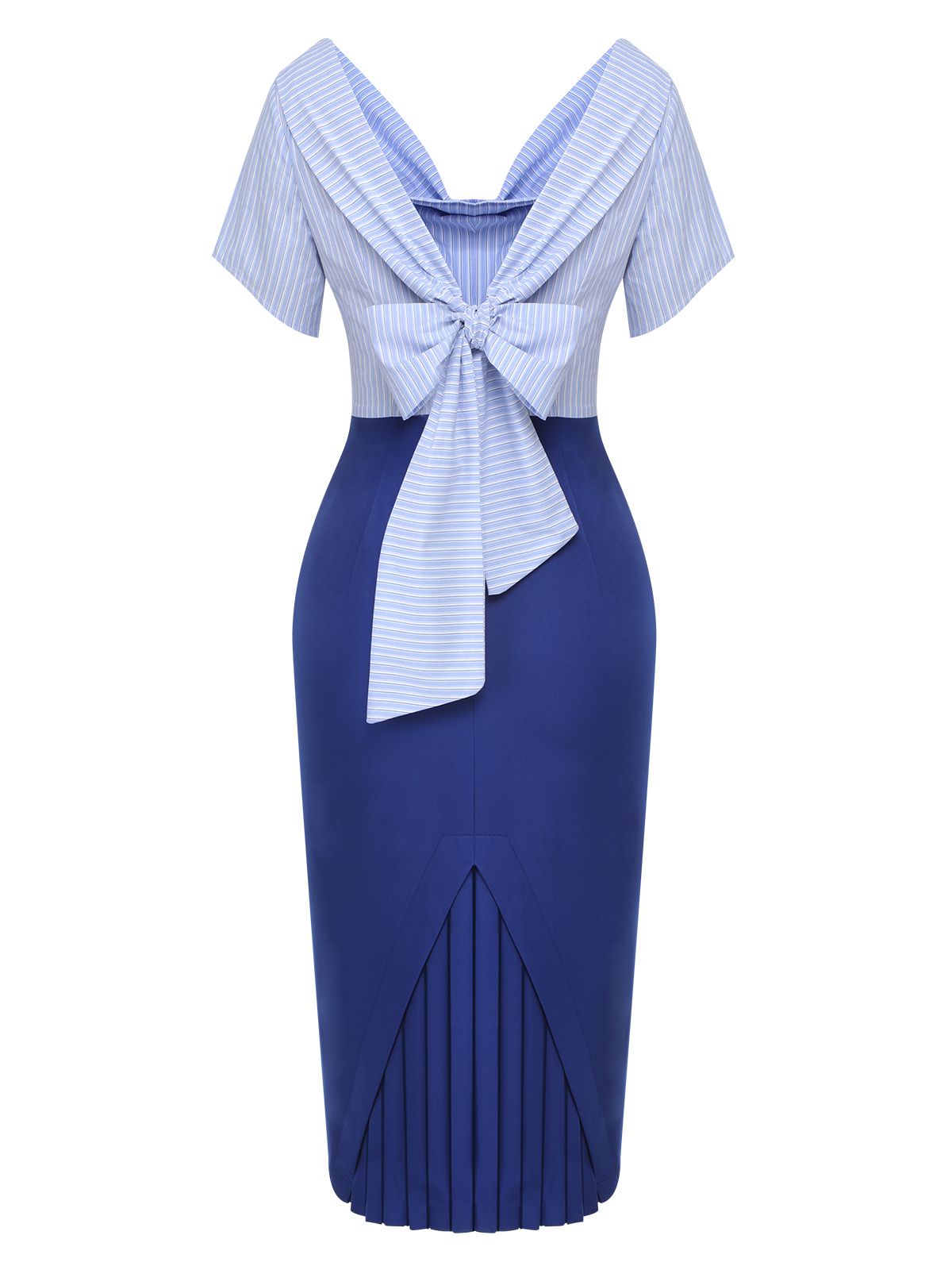 Blue  Cowl Striped Lace-Up Wrap Dress