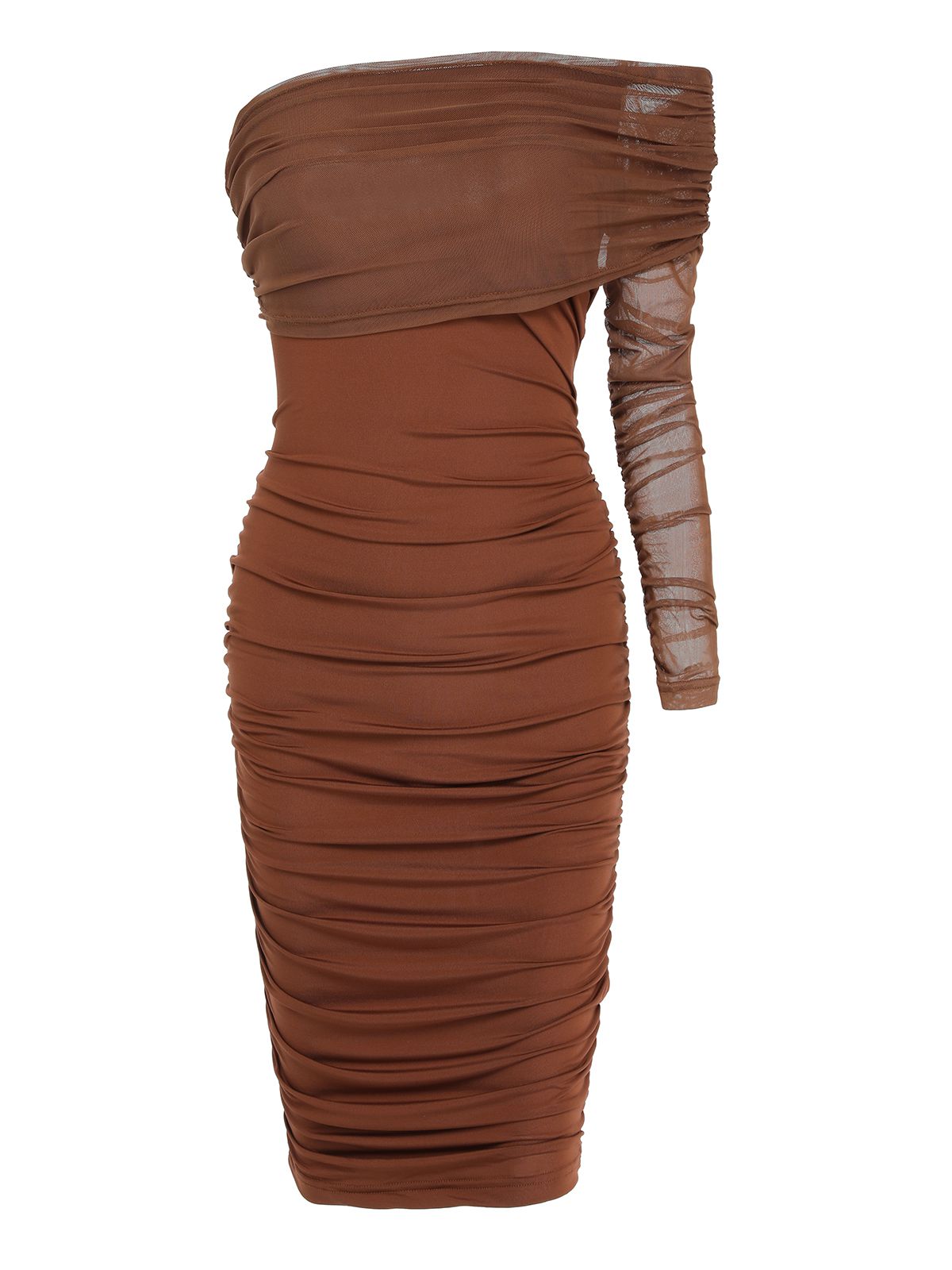 Solid Mesh Pleated Hip Dress