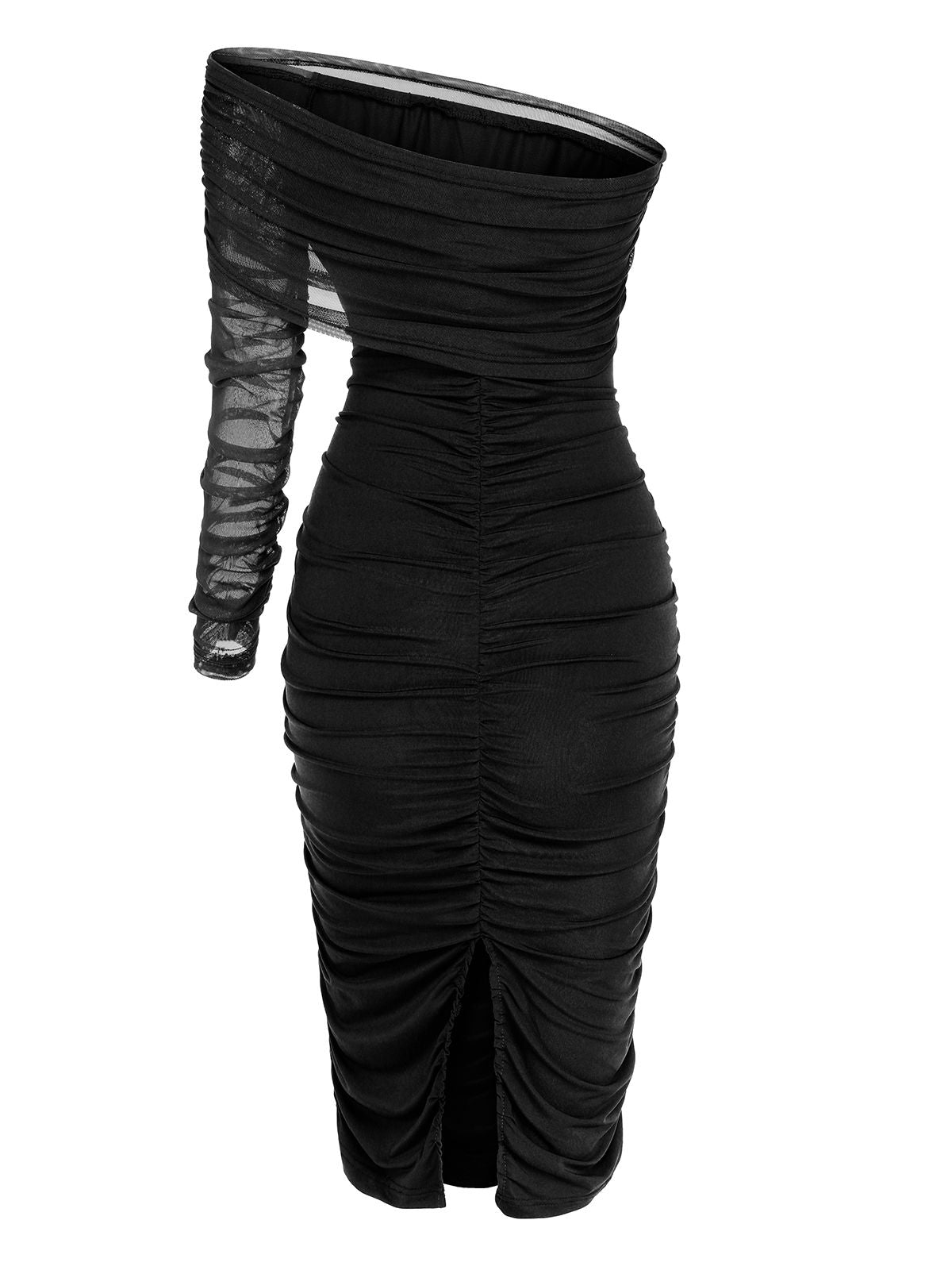 Solid Mesh Pleated Hip Dress