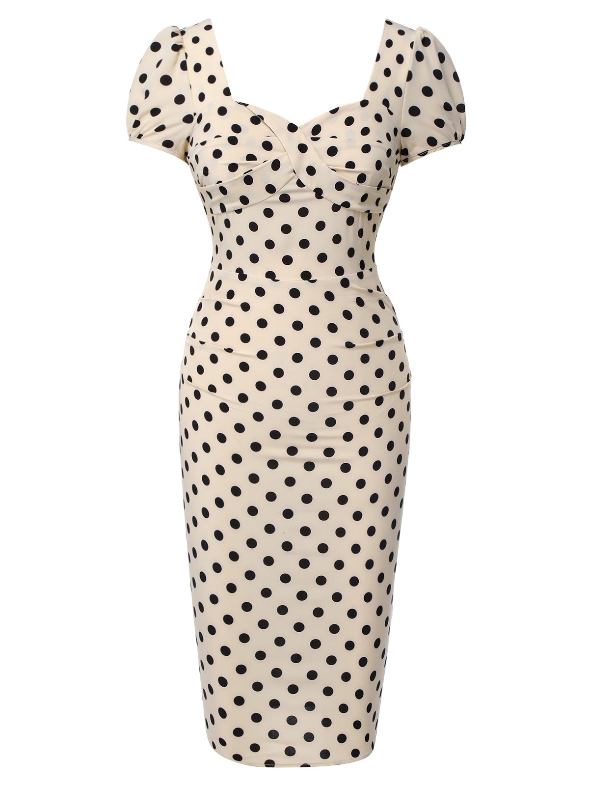 Beige  Polka Dot Square Neck Puff Dress