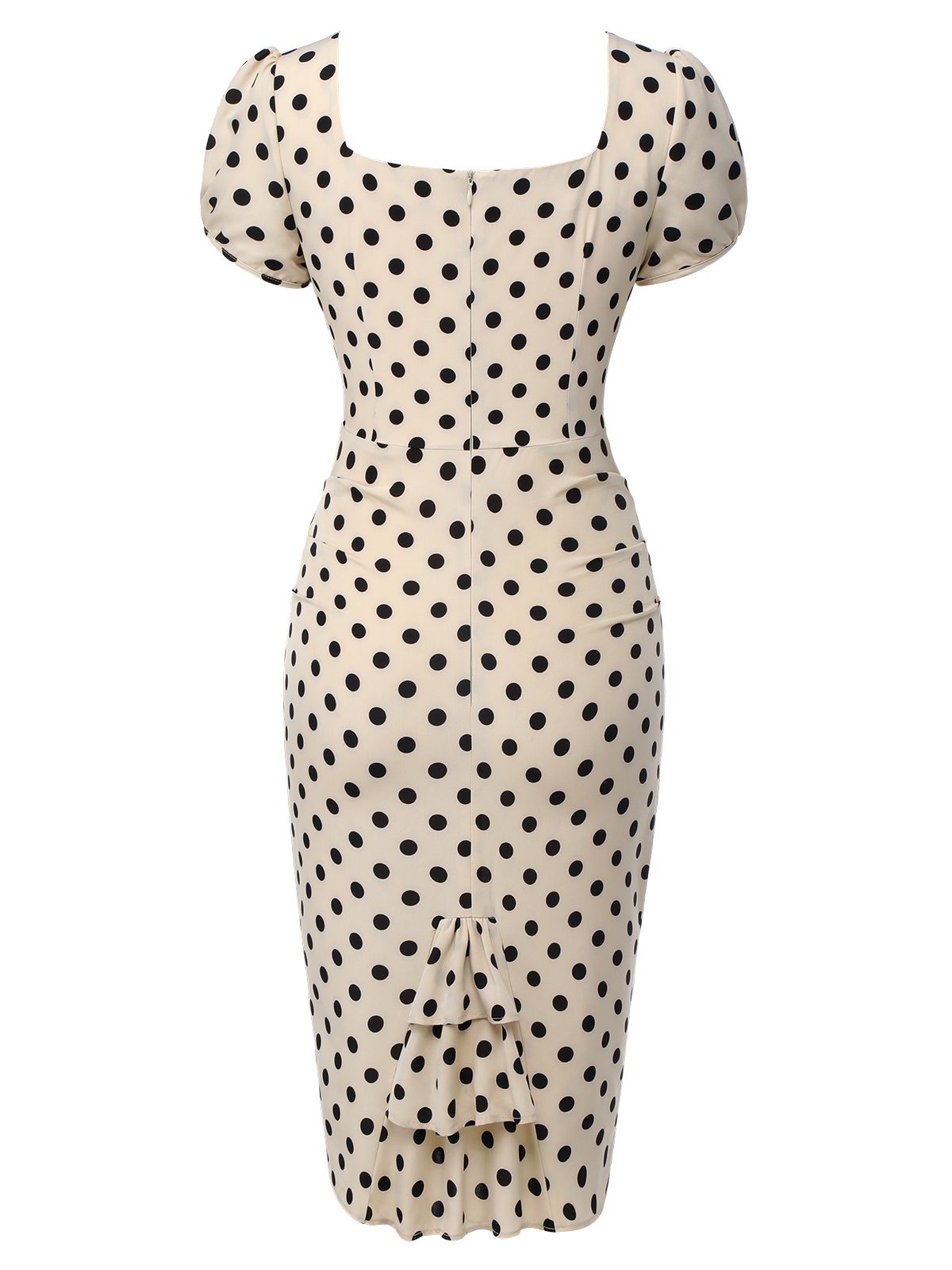 Beige  Polka Dot Square Neck Puff Dress