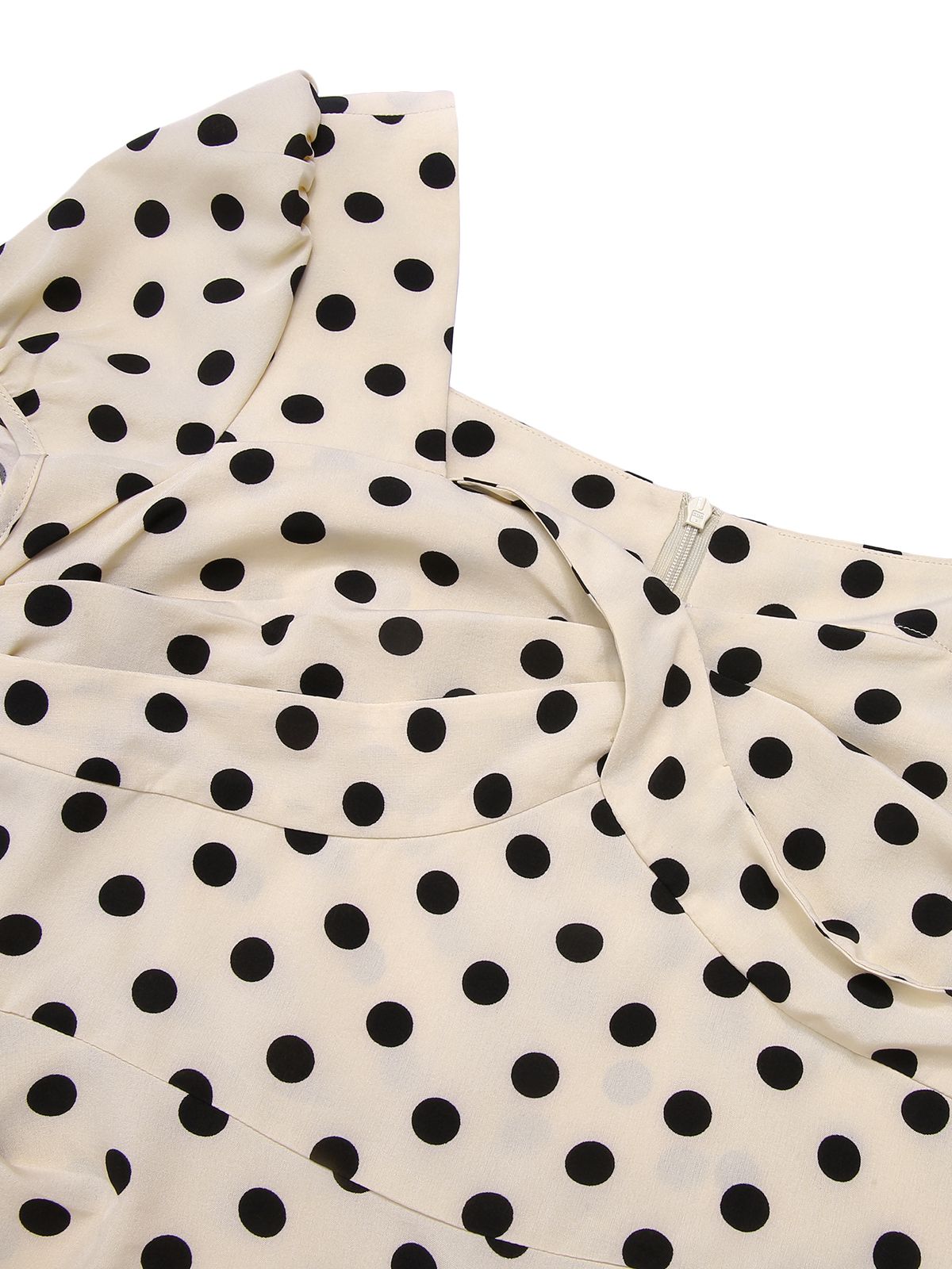 Beige  Polka Dot Square Neck Puff Dress