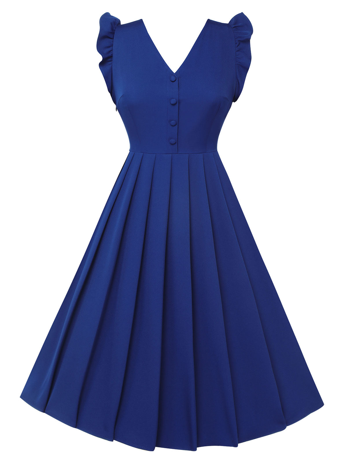 Blue Pleated Ruffles Vest Dress