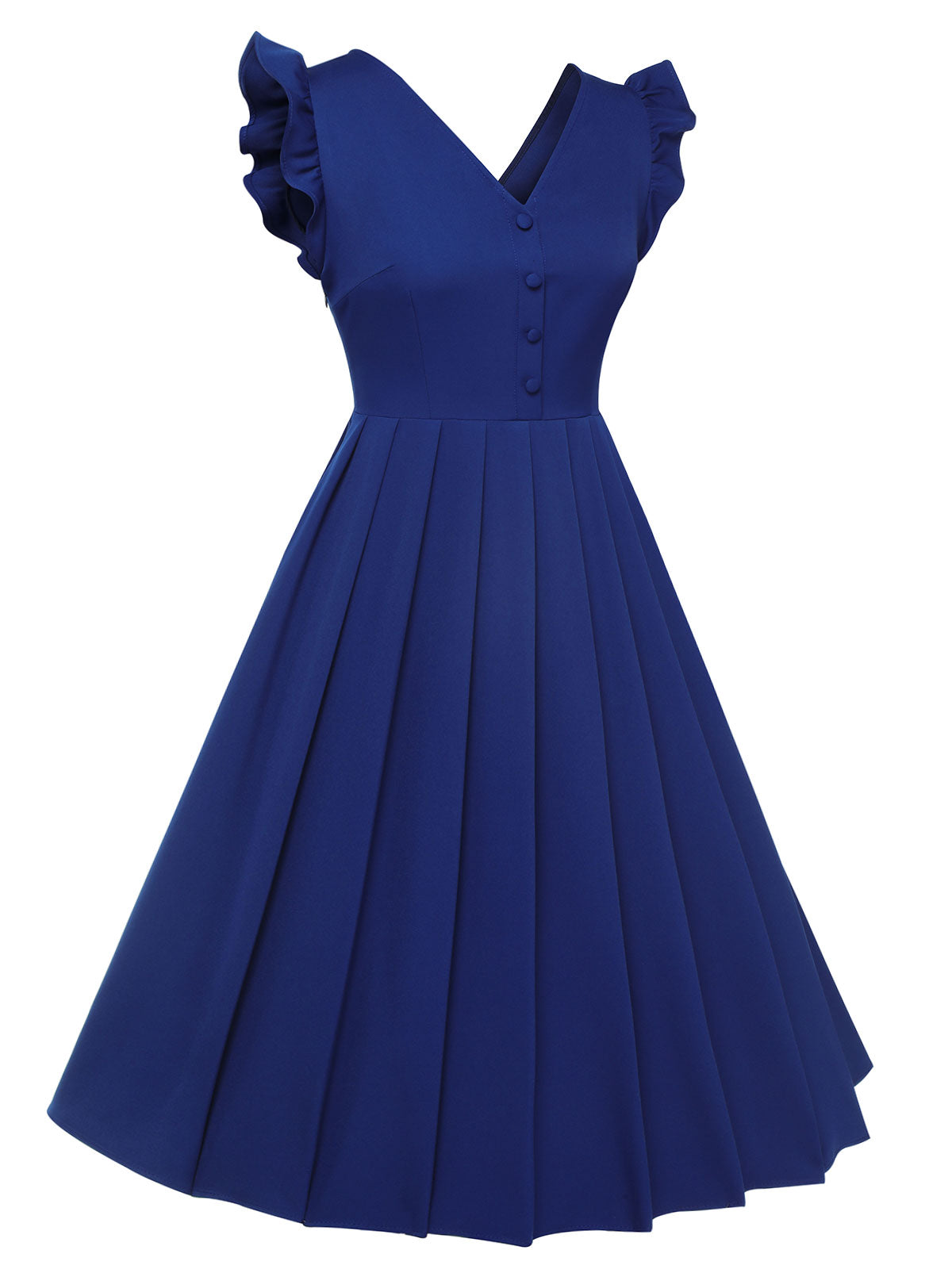 Blue Pleated Ruffles Vest Dress