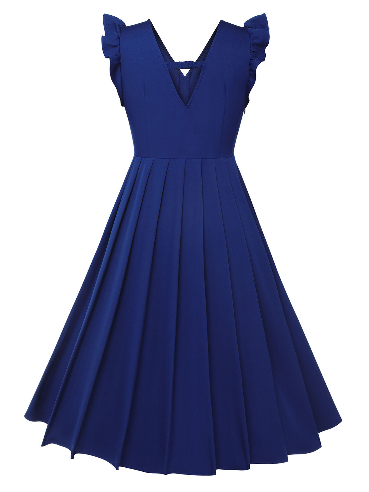 Blue Pleated Ruffles Vest Dress